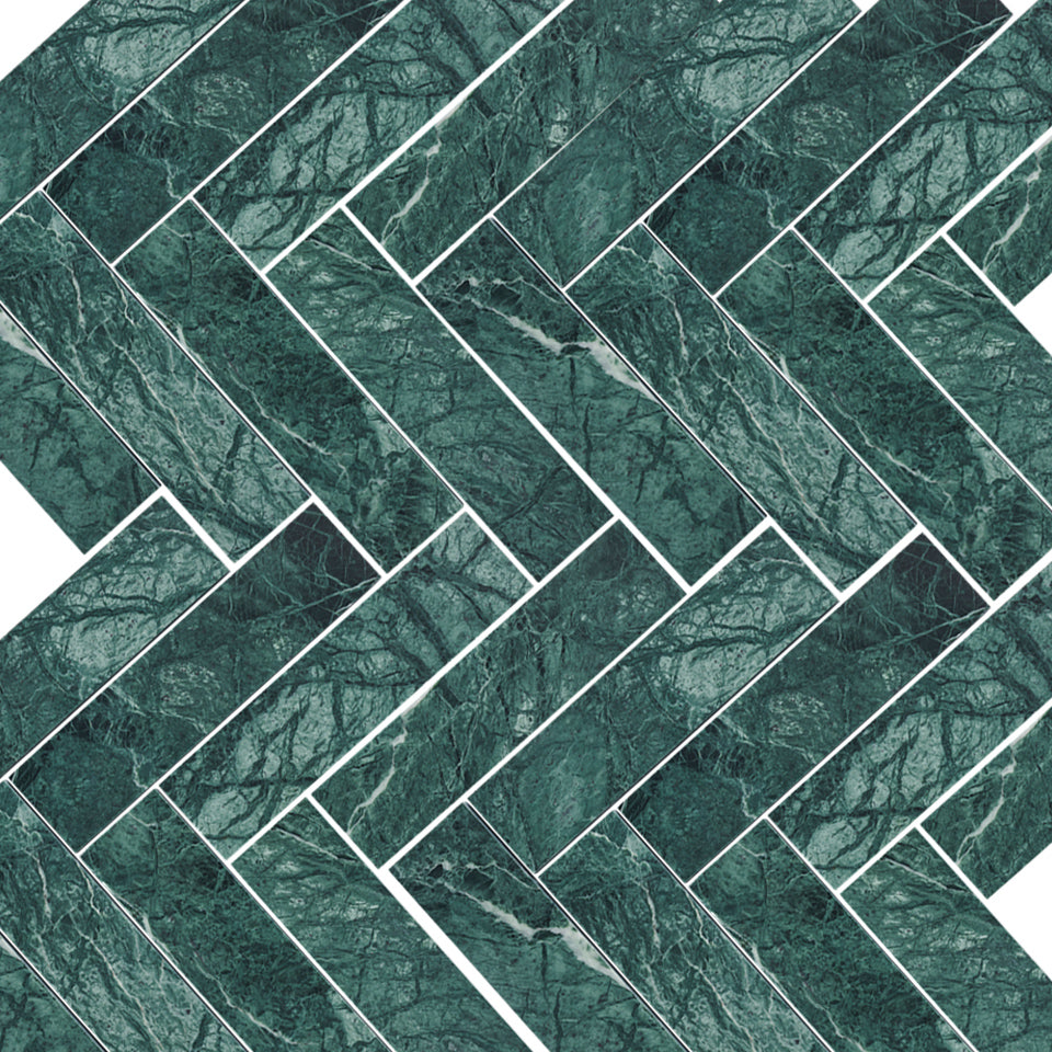 Taj Green Herringbone Long Stone Mosaic