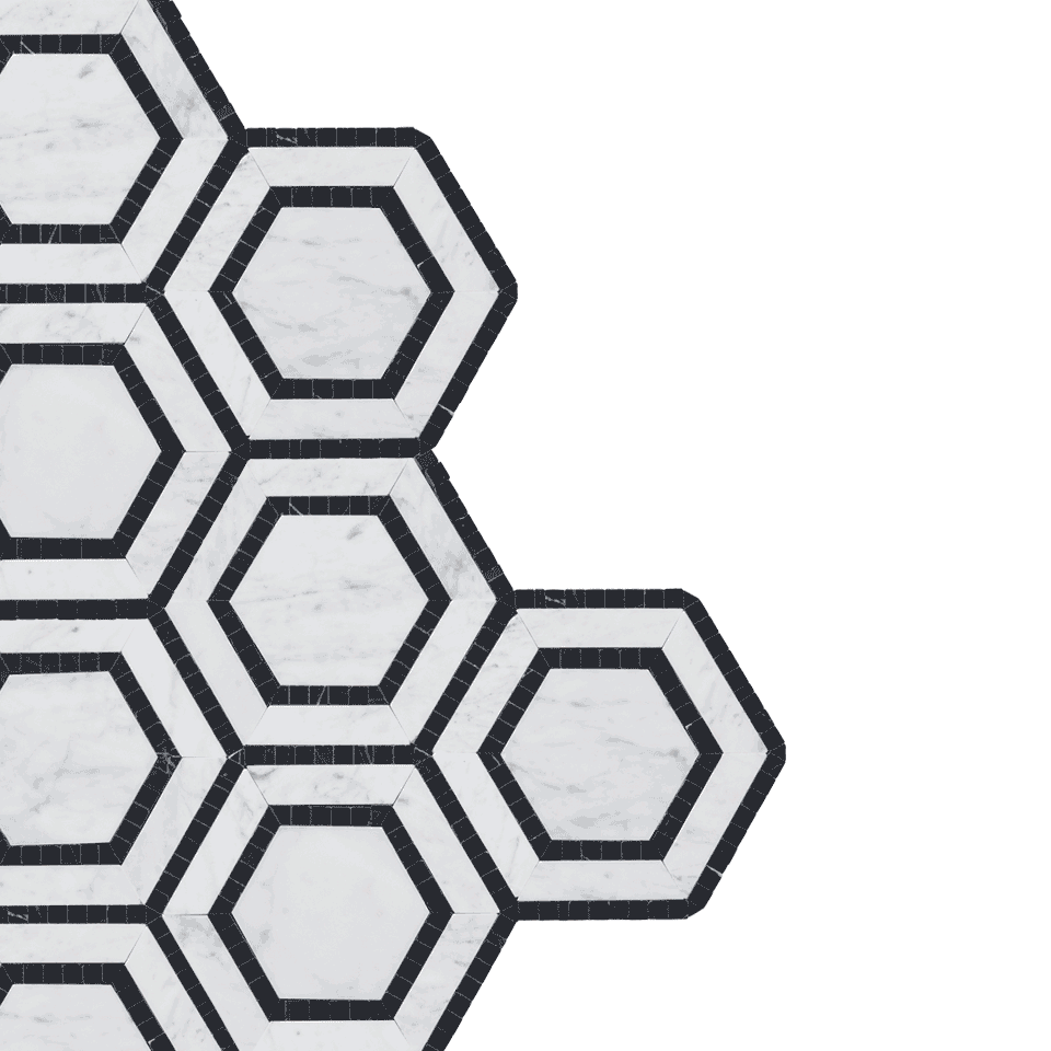 Carrara & Nero Marquina Outline Hexagon Stone Mosaic