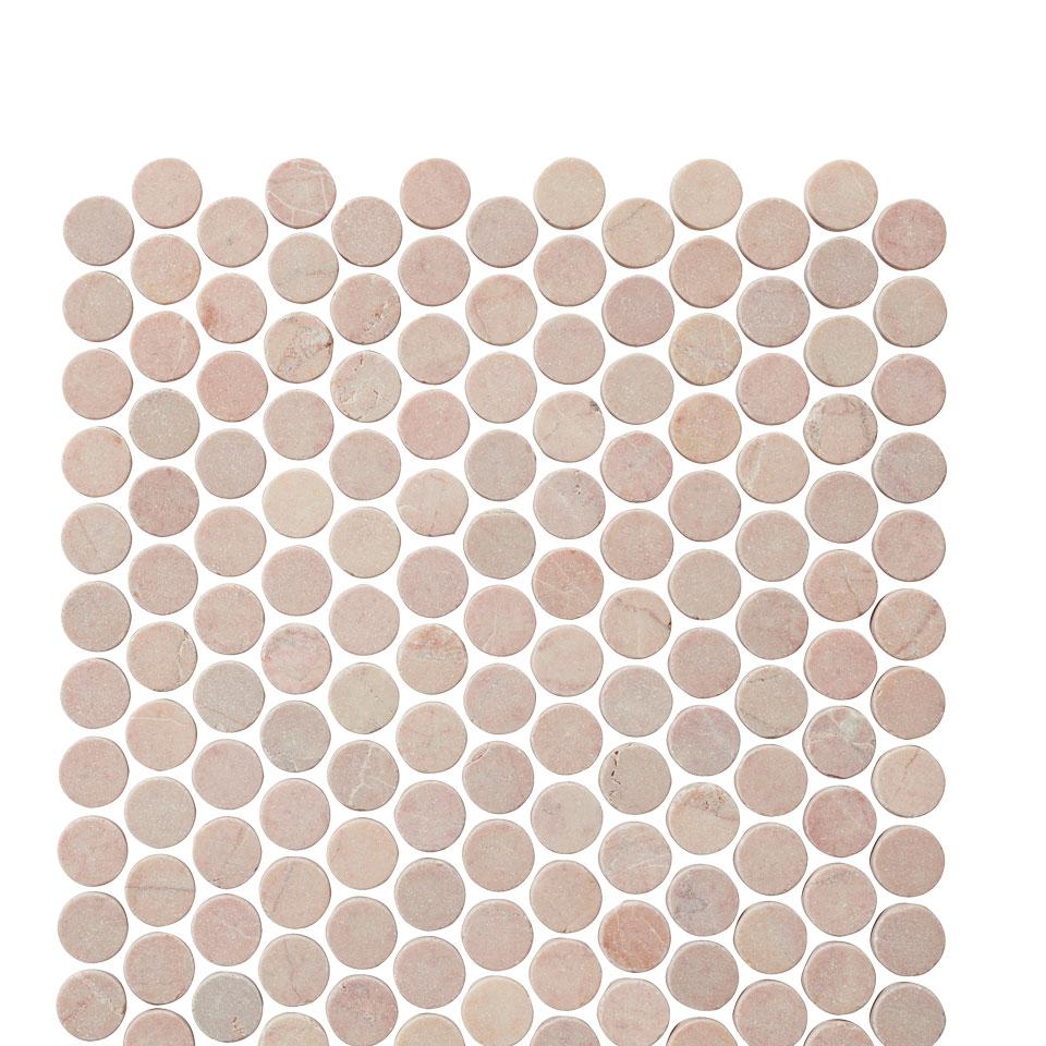Powder Pink Penny Round Tumbled Stone Mosaic