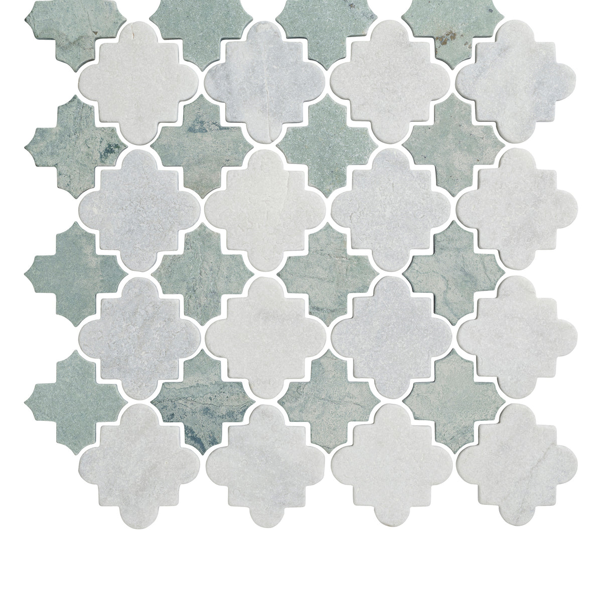Arabesque Carrara & Peacock Tumbled Stone Mosaic