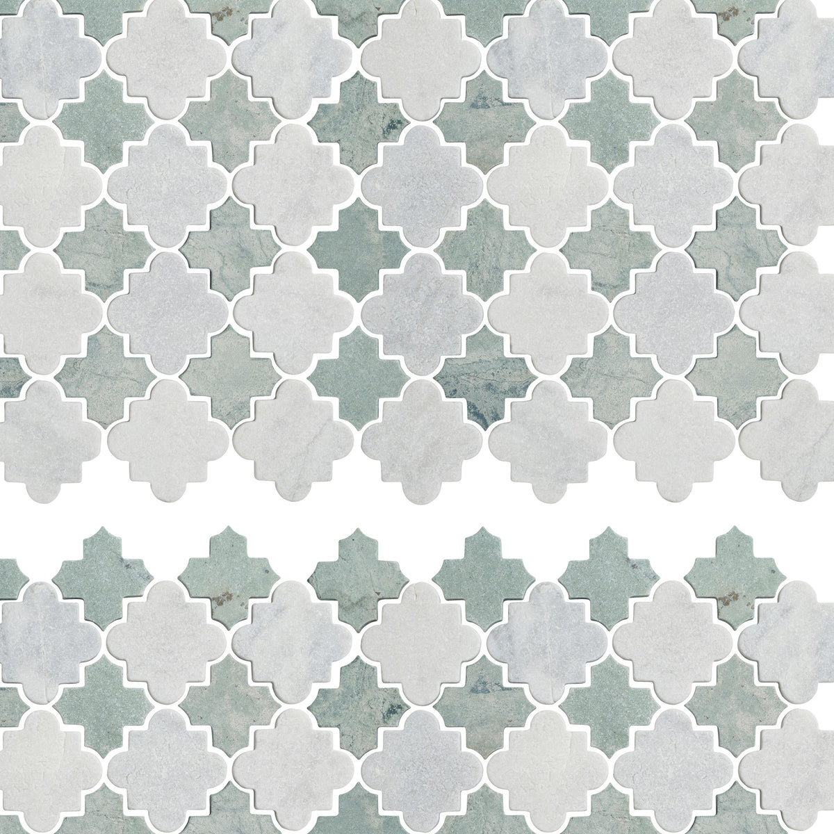 Arabesque Carrara & Peacock Tumbled Stone Mosaic