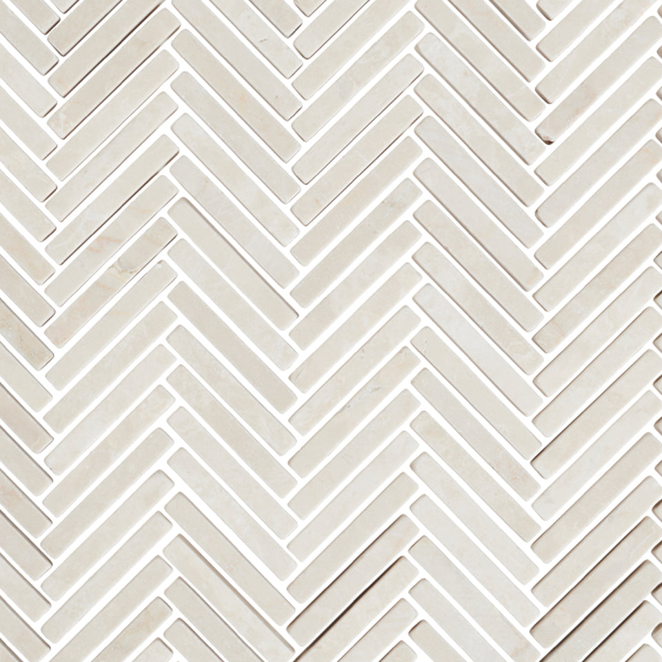 Botticino Tumbled Tweed Herringbone Stone Mosaic