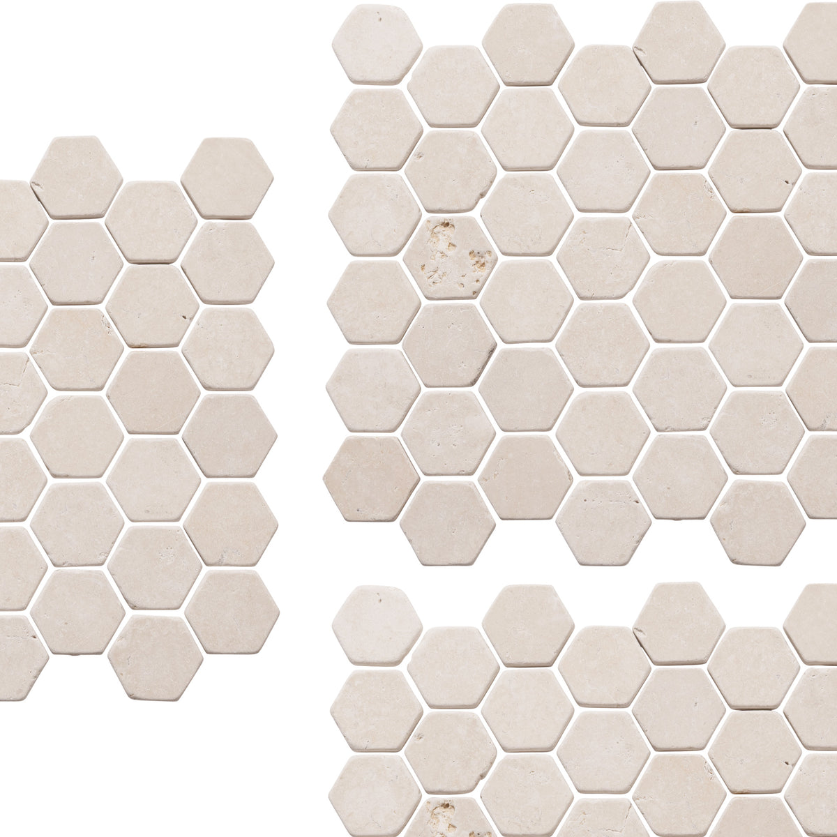 Hexagon Crema Marfil Tumbled Stone Mosaic