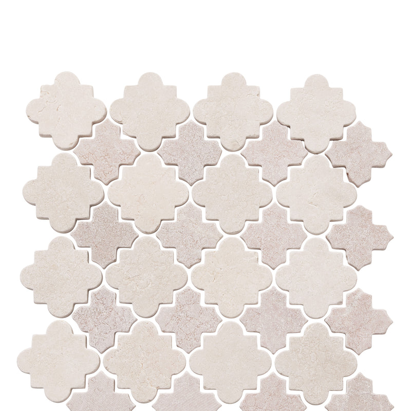 Arabesque Crema Marfil Rojo Tumbled Stone Mosaic