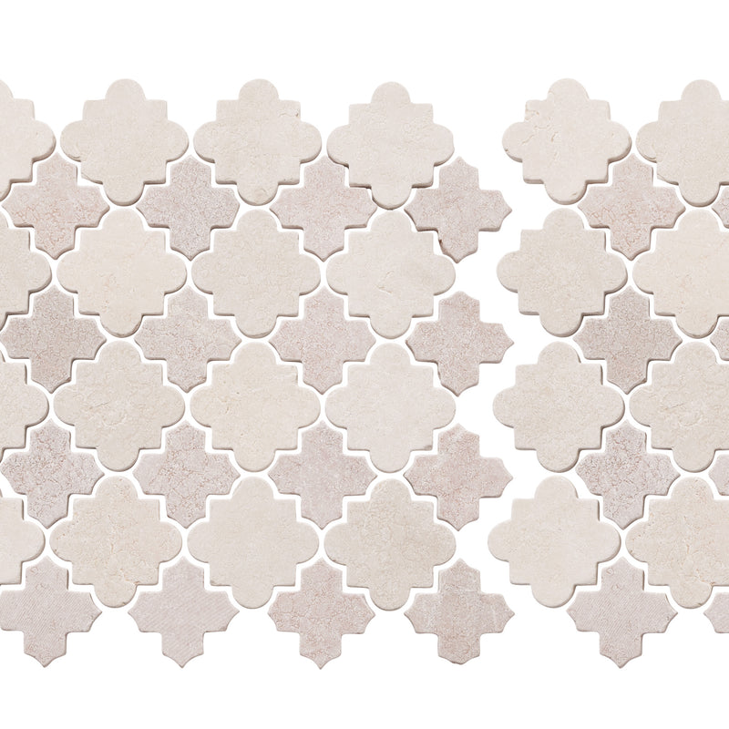 Arabesque Crema Marfil Rojo Tumbled Stone Mosaic