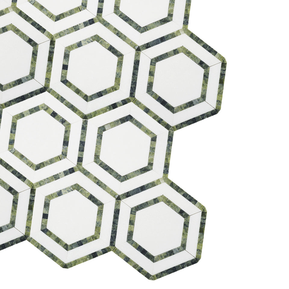 Moss Green & Thassos Outline Hexagon Stone Mosaic – The Design Palette