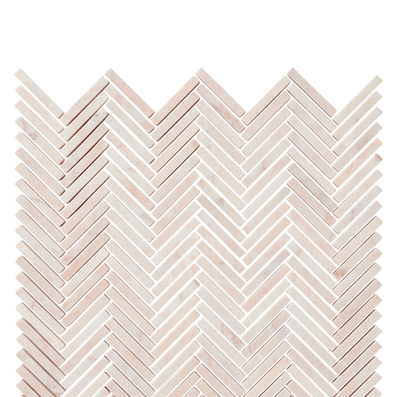 Powder Pink Tumbled Tweed Herringbone Stone Mosaic