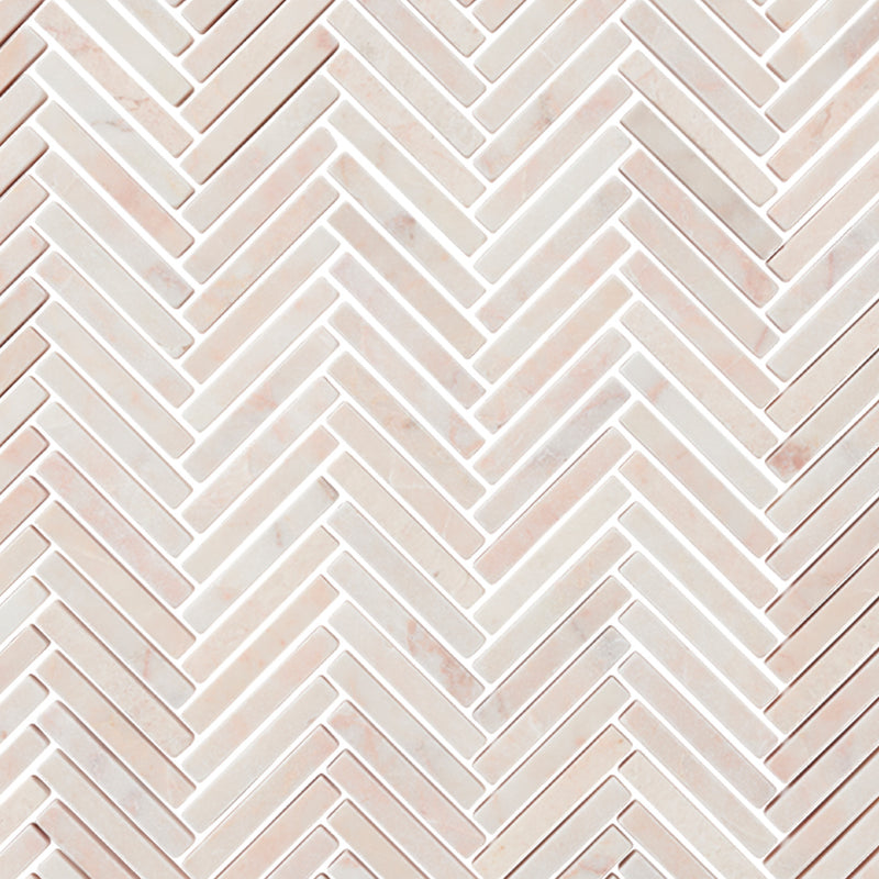 Powder Pink Tumbled Tweed Herringbone Stone Mosaic