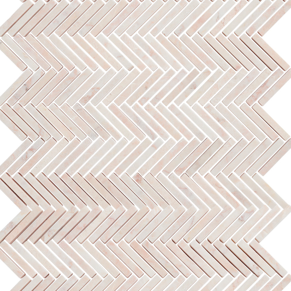 Powder Pink Tumbled Tweed Herringbone Stone Mosaic