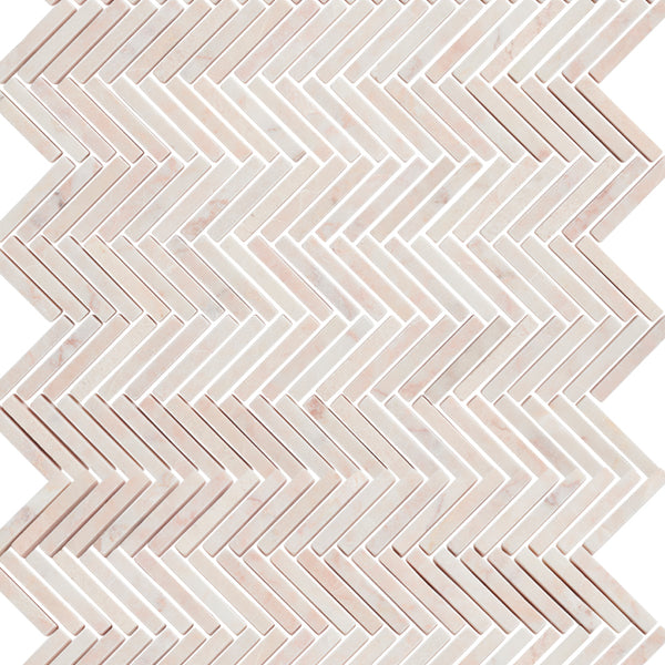 Powder Pink Tumbled Tweed Herringbone Stone Mosaic