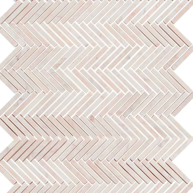 Powder Pink Tumbled Tweed Herringbone Stone Mosaic