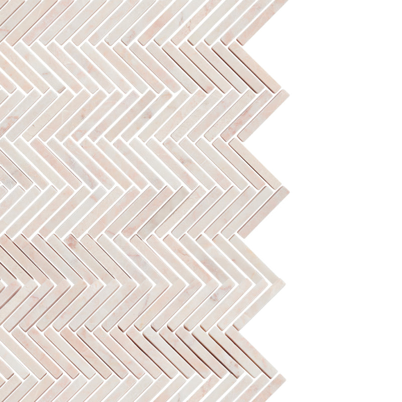 Powder Pink Tumbled Tweed Herringbone Stone Mosaic