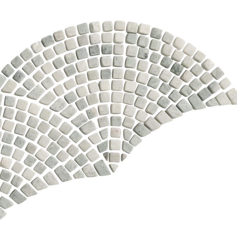 Silver Sage Tumbled Mini Fan Stone Mosaic