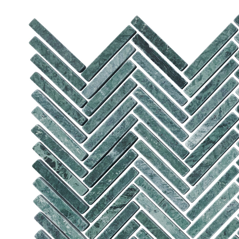 Taj Green Tumbled Tweed Herringbone Stone Mosaic