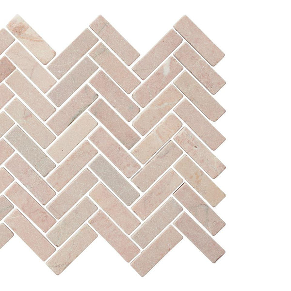 Powder Pink Herringbone Tumbled Stone Mosaic