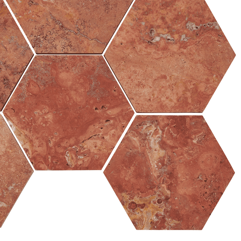 Red Earth Hexagon 125mm Stone Mosaic