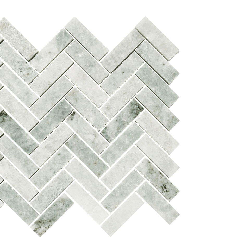 Silver Sage Herringbone Stone Mosaic